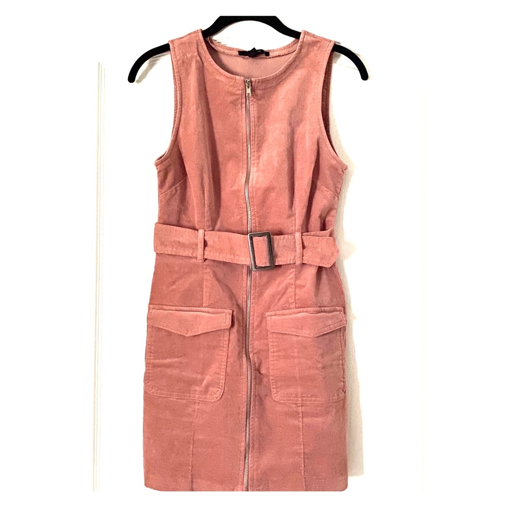 Blush Pink Belted Bodycon Mini Dress with Pockets